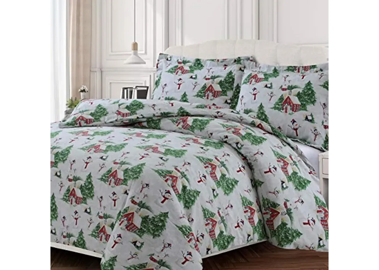 Tribeca Living SNMANDUVETKIRG Duvet Set, King, Snowman Red Green