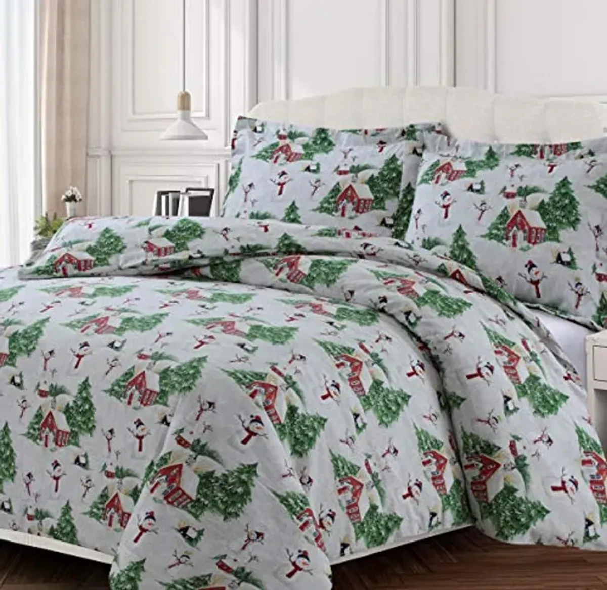 Tribeca Living SNMANDUVETKIRG Duvet Set, King, Snowman Red Green