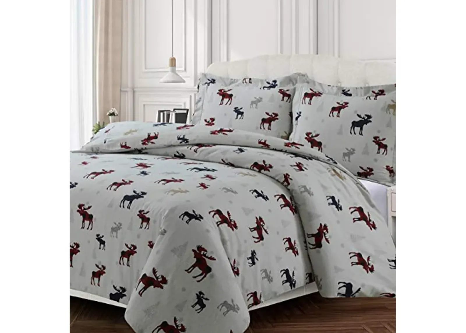 Tribeca Living PLRE170DUVETKI Duvet Set, King, Plaid Moose