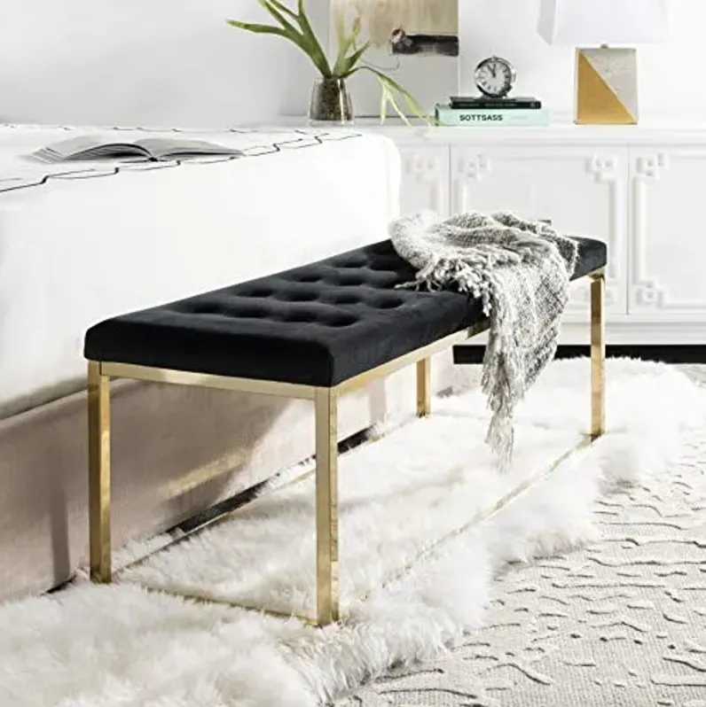 SAFAVIEH Home Collection – Reynolds Black Tufted Upholstered Accent Bench, Modern Parsons-Style Open Frame Bench with Brass Legs for Bedroom, Entryway or Living Room (FOX6225E)