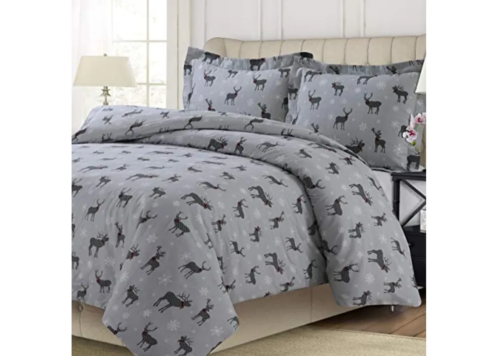 Tribeca Living CHBUCDUVETKIGR Duvet Set, King, Checkered Buck Grey