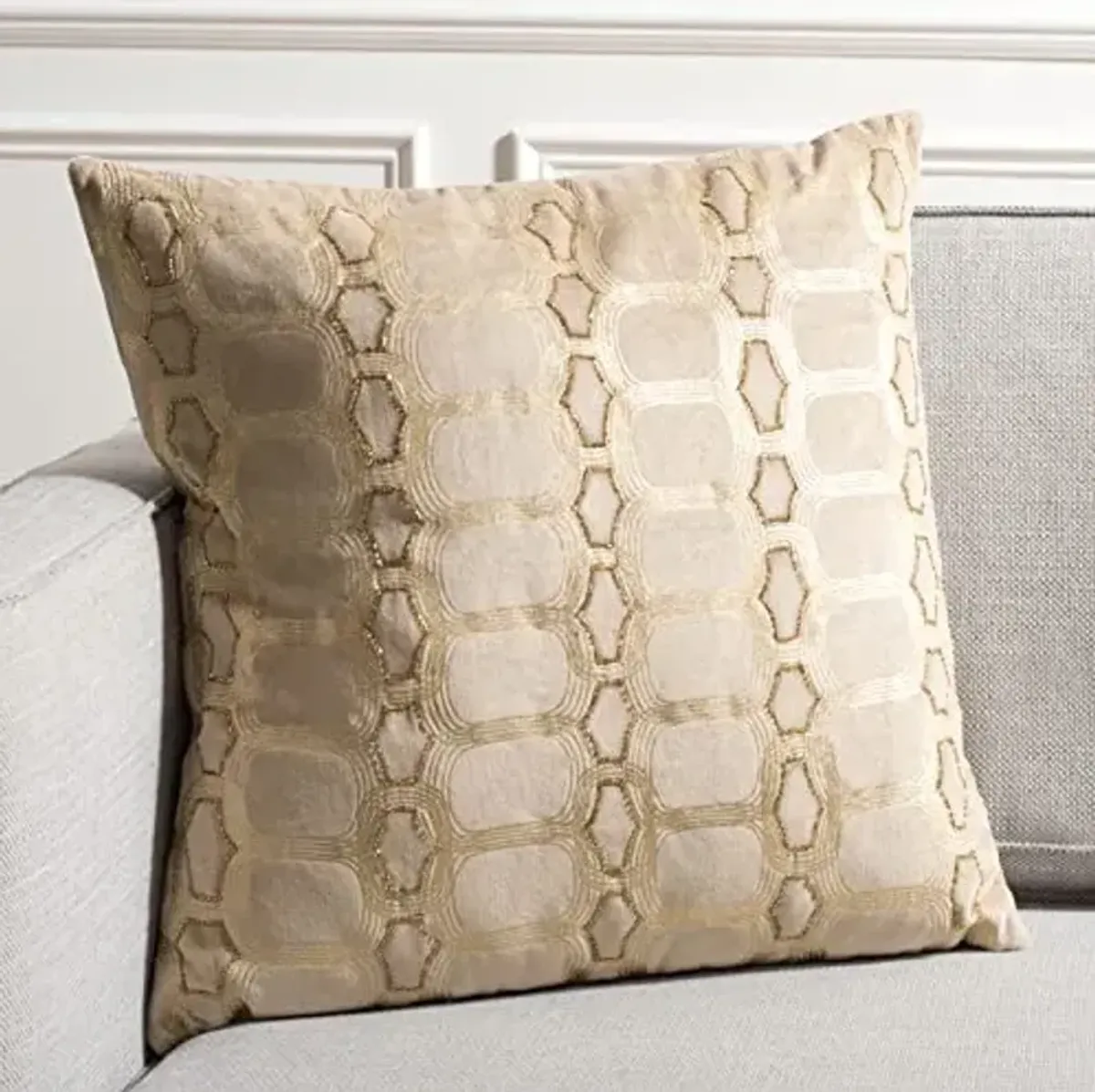SAFAVIEH Adalie Throw Pillow, 22"x22", Beige/Gold