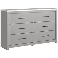 Signature Design by Ashley Cottonburg Modern Six Drawer Dresser with Faux Marble Top, Light Gray