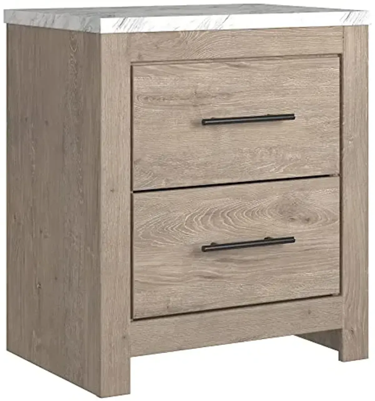 Signature Design by Ashley Senniberg Modern 2 Drawer Nightstand with Faux Marble Top, 24.72" Tall, Light Brown & White