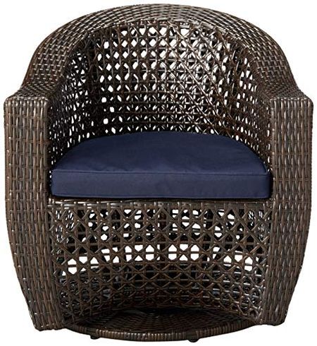 Christopher Knight Home Jacqueline Patio Swivel Chair, Wicker with Outdoor Cushions, Multi-Brown, Navy Blue