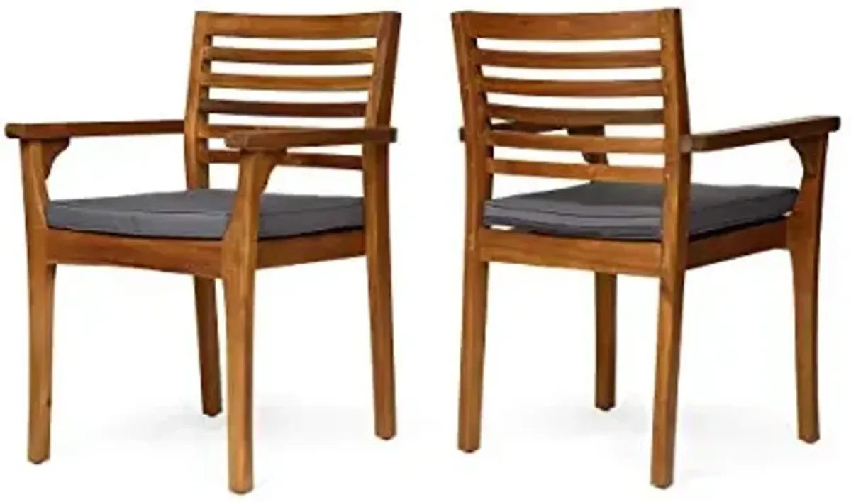 Christopher Knight Home Patio Dining Chairs, Teak Finish + Dark Gray