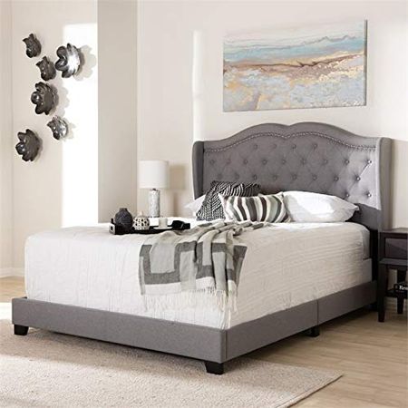 Baxton Studio Aden Fabric Tufted King Size Bed in Grey