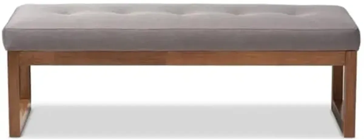 Baxton Studio Caramay Modern and Contemporary Grey Fabric Upholstered Walnut Brown Finished Wood Bench