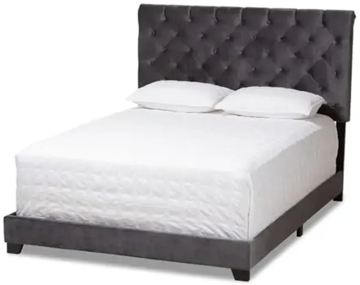 Baxton Studio Candace Luxe and Glamour Dark Grey Velvet Upholstered Queen Size Bed