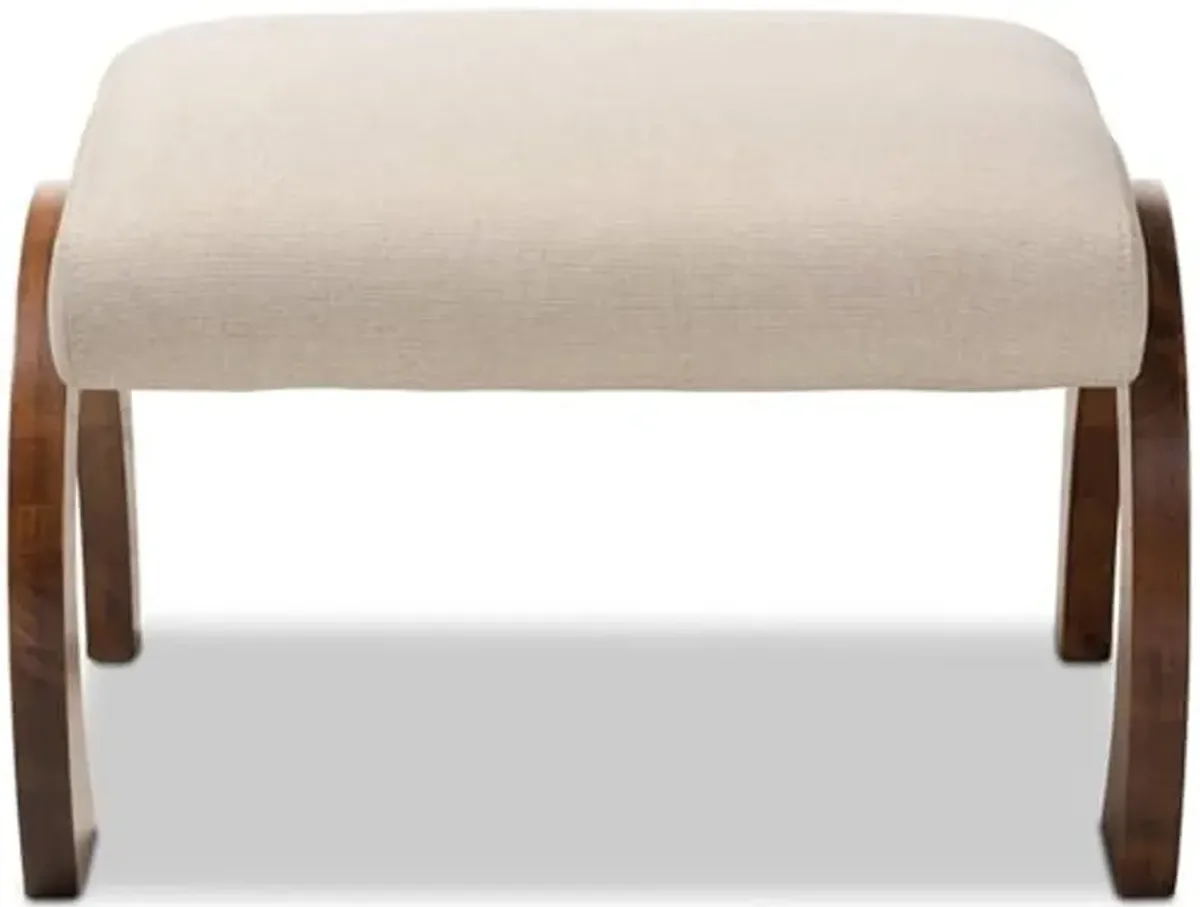 Baxton Studio Sandrine Modern and Contemporary Light Beige Fabric Upholstered Walnut Brown Finished Wood Ottoman