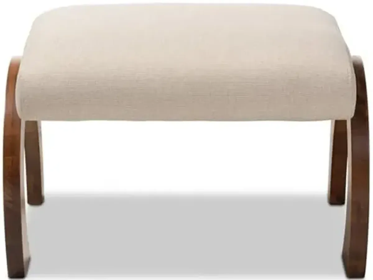 Baxton Studio Sandrine Modern and Contemporary Light Beige Fabric Upholstered Walnut Brown Finished Wood Ottoman