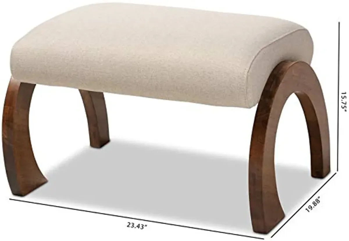 Baxton Studio Sandrine Modern and Contemporary Light Beige Fabric Upholstered Walnut Brown Finished Wood Ottoman