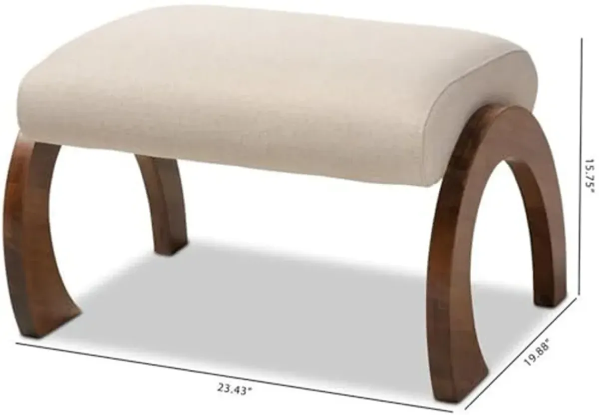 Baxton Studio Sandrine Modern and Contemporary Light Beige Fabric Upholstered Walnut Brown Finished Wood Ottoman