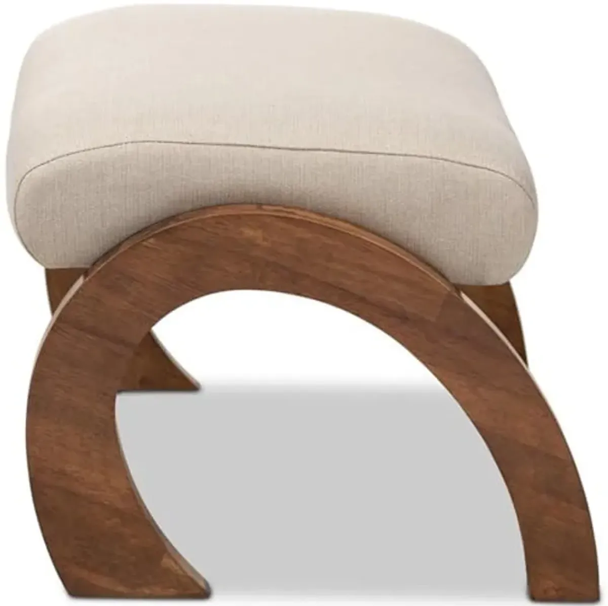 Baxton Studio Sandrine Modern and Contemporary Light Beige Fabric Upholstered Walnut Brown Finished Wood Ottoman