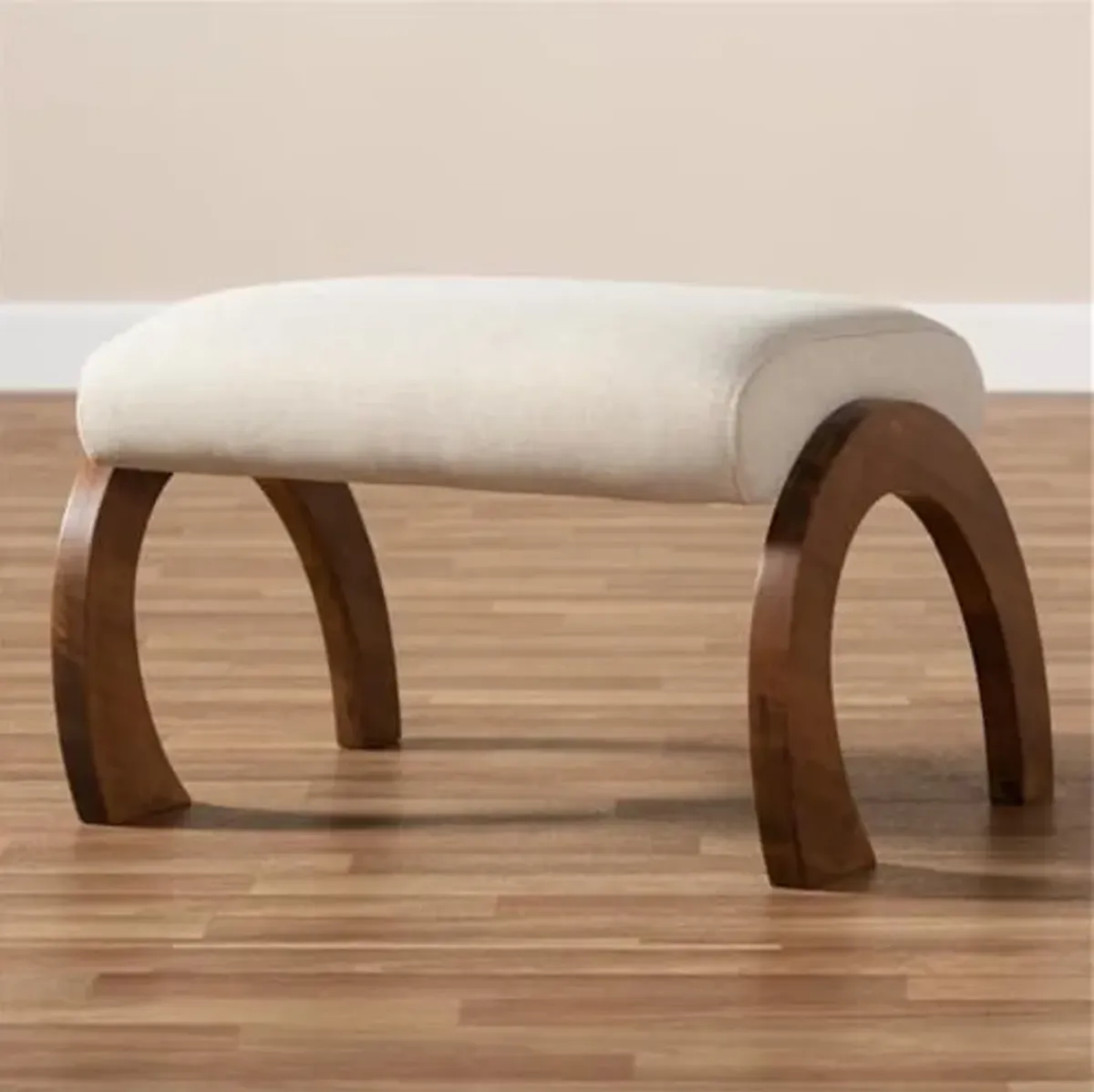 Baxton Studio Sandrine Modern and Contemporary Light Beige Fabric Upholstered Walnut Brown Finished Wood Ottoman