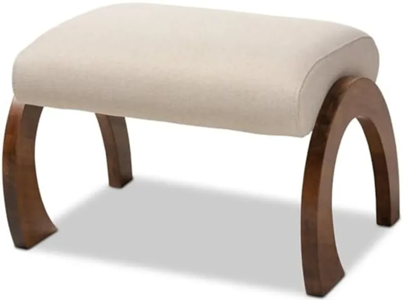 Baxton Studio Sandrine Modern and Contemporary Light Beige Fabric Upholstered Walnut Brown Finished Wood Ottoman