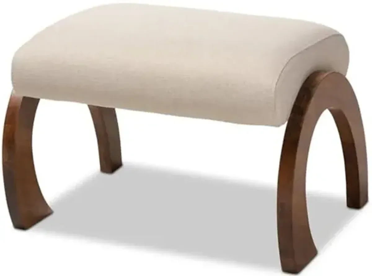 Baxton Studio Sandrine Modern and Contemporary Light Beige Fabric Upholstered Walnut Brown Finished Wood Ottoman