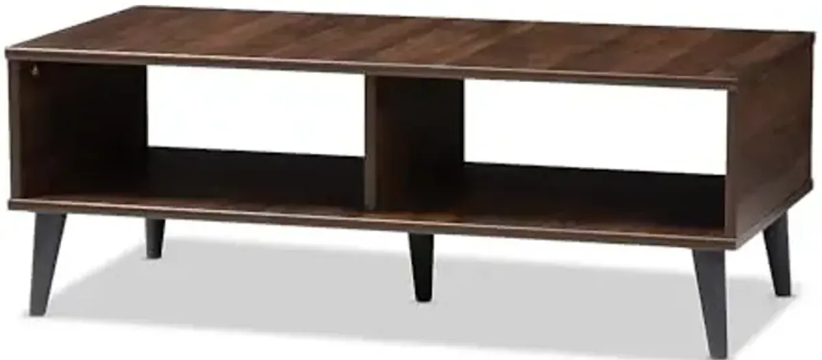 Baxton Studio Pierre Mid-Century Modern Brown and Dark Grey Finished Wood Coffee Table