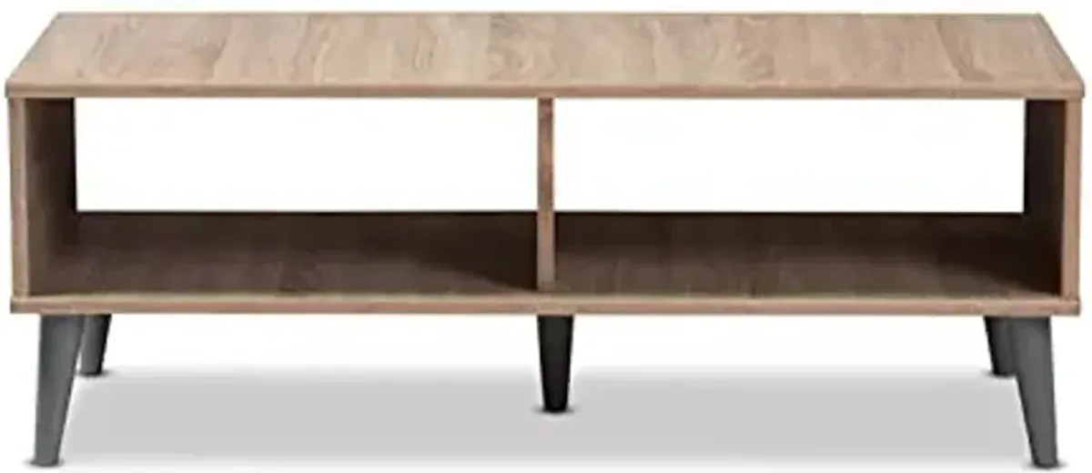 Baxton Studio Pierre Mid-Century Modern Oak and Light Grey Finished Wood Coffee Table