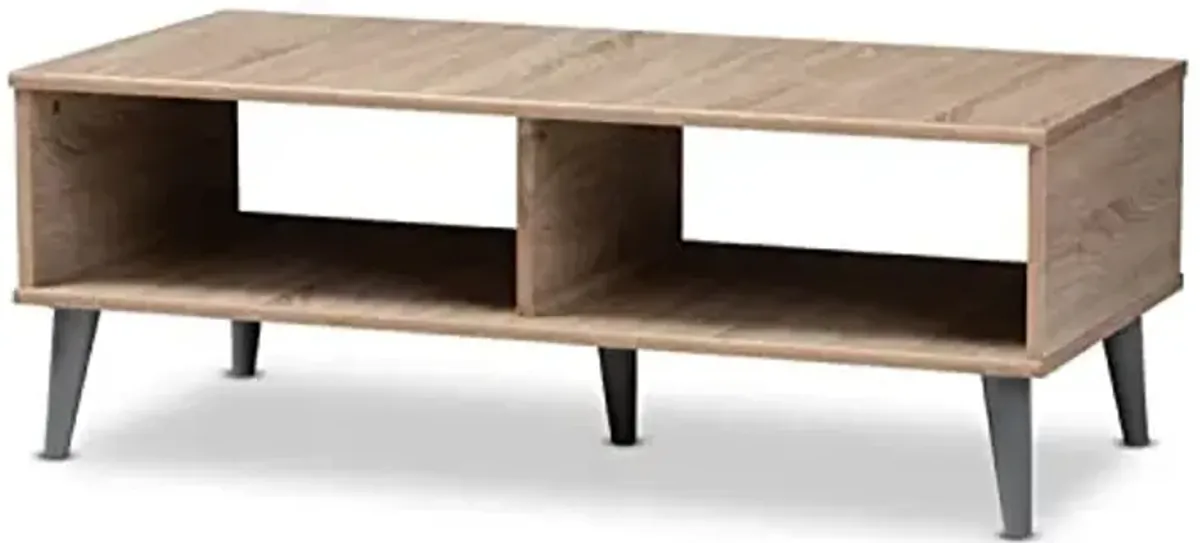 Baxton Studio Pierre Mid-Century Modern Oak and Light Grey Finished Wood Coffee Table