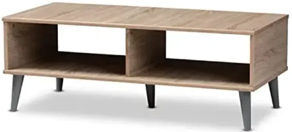 Baxton Studio Pierre Mid-Century Modern Oak and Light Grey Finished Wood Coffee Table