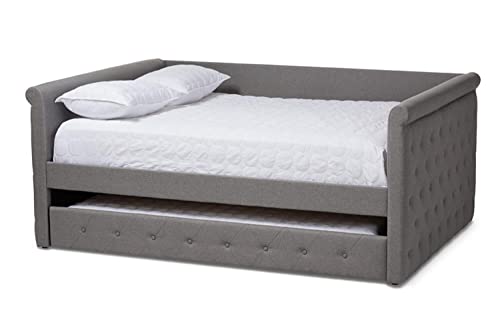 Baxton Studio Alena Tufted Full Daybed with Trundle in Grey