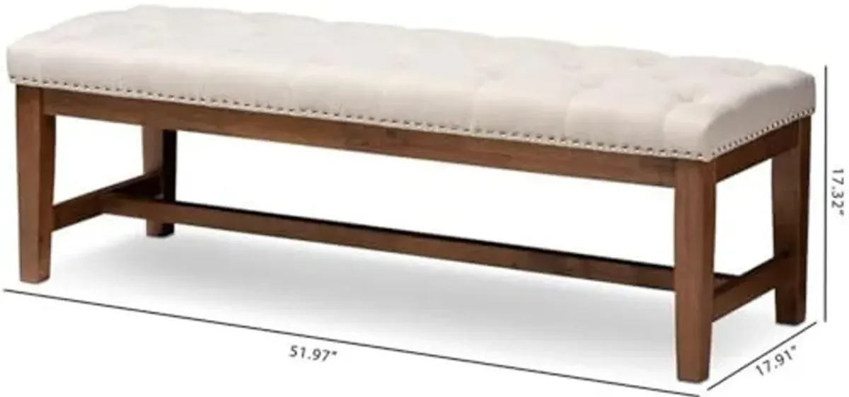 Baxton Studio Ainsley Modern and Contemporary Light Beige Fabric Upholstered Walnut Finished Solid Rubberwood Bench