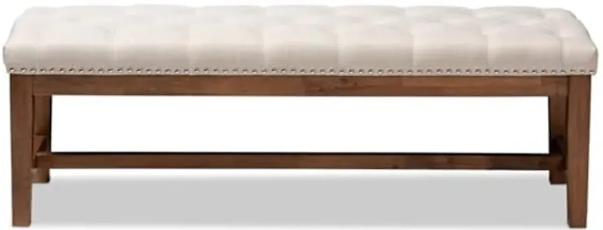 Baxton Studio Ainsley Modern and Contemporary Light Beige Fabric Upholstered Walnut Finished Solid Rubberwood Bench