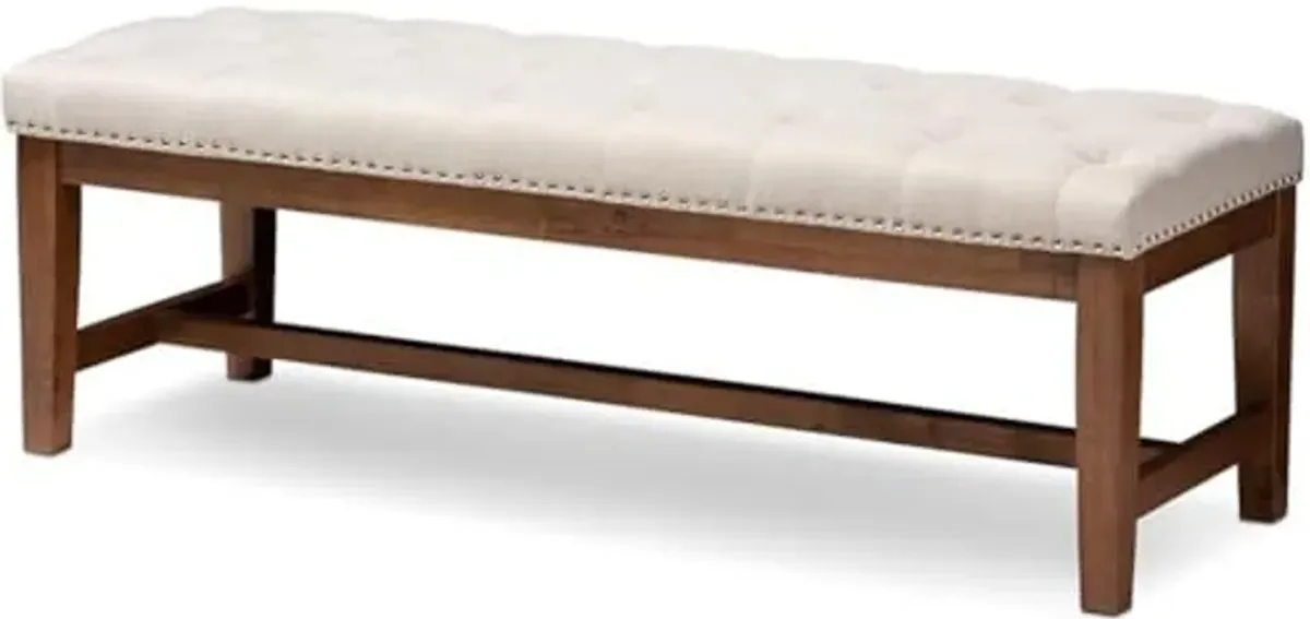 Baxton Studio Ainsley Modern and Contemporary Light Beige Fabric Upholstered Walnut Finished Solid Rubberwood Bench