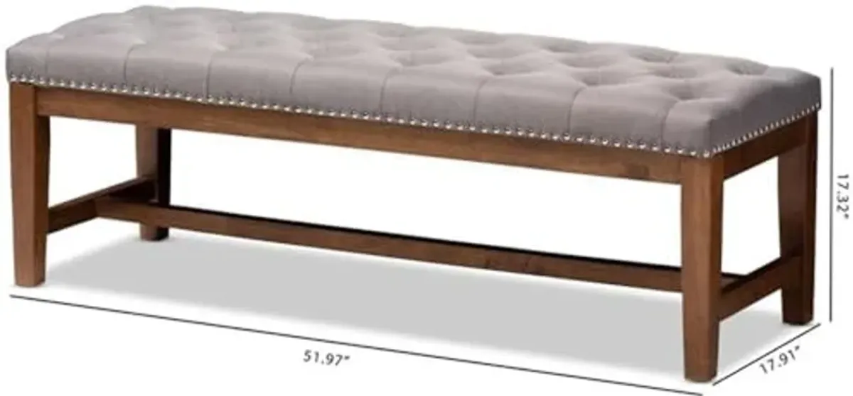 Baxton Studio Ainsley Modern and Contemporary Grey Fabric Upholstered Walnut Finished Solid Rubberwood Bench