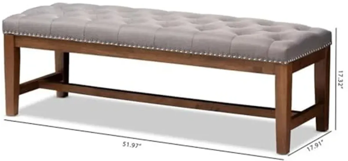 Baxton Studio Ainsley Modern and Contemporary Grey Fabric Upholstered Walnut Finished Solid Rubberwood Bench