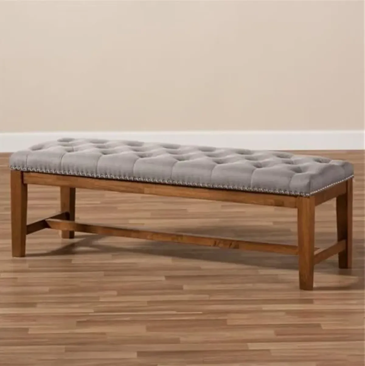 Baxton Studio Ainsley Modern and Contemporary Grey Fabric Upholstered Walnut Finished Solid Rubberwood Bench