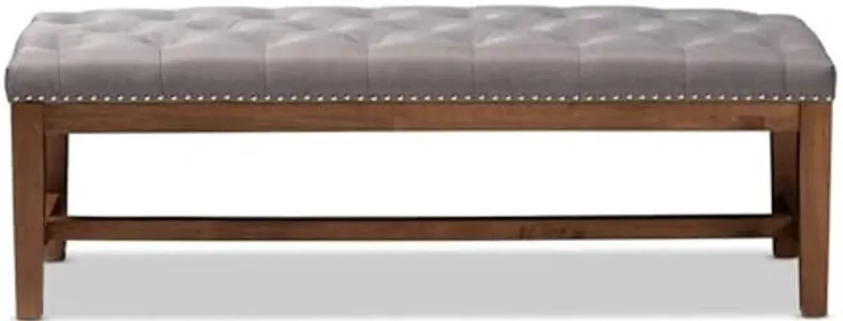 Baxton Studio Ainsley Modern and Contemporary Grey Fabric Upholstered Walnut Finished Solid Rubberwood Bench