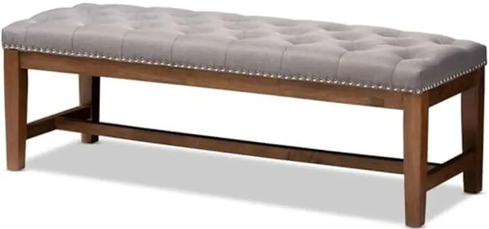 Baxton Studio Ainsley Modern and Contemporary Grey Fabric Upholstered Walnut Finished Solid Rubberwood Bench