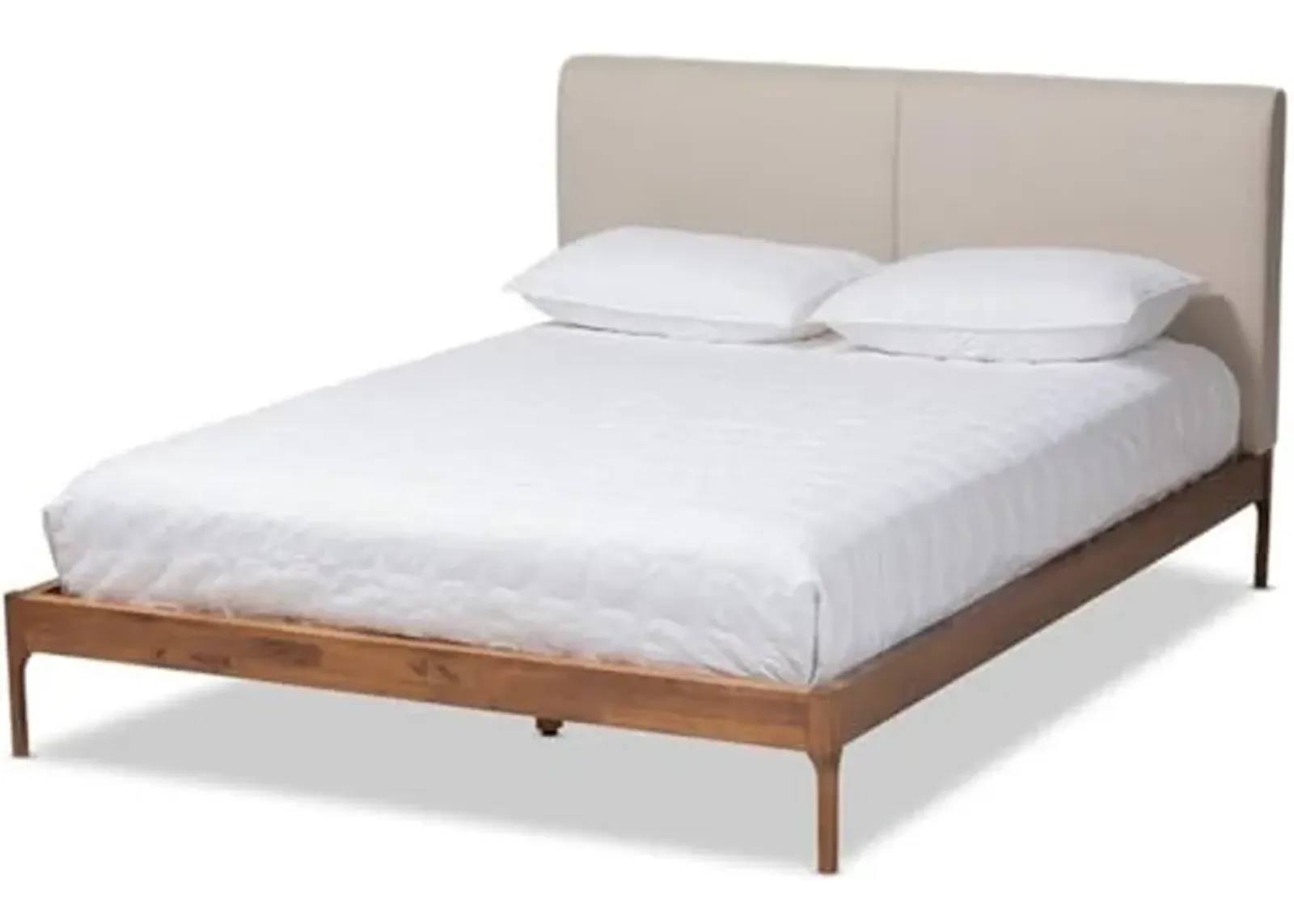 Baxton Studio Aveneil Mid-Century Modern Beige Fabric Upholstered Walnut Finished King Size Platform Bed