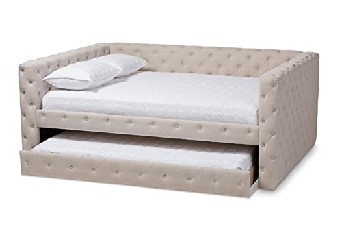 Baxton Studio Anabella Tufted Queen Daybed with Trundle in Light Beige