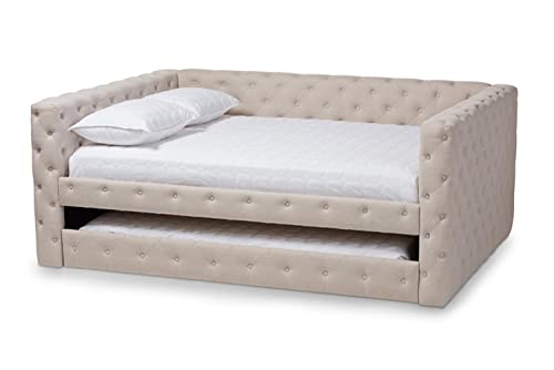 Baxton Studio Anabella Tufted Queen Daybed with Trundle in Light Beige