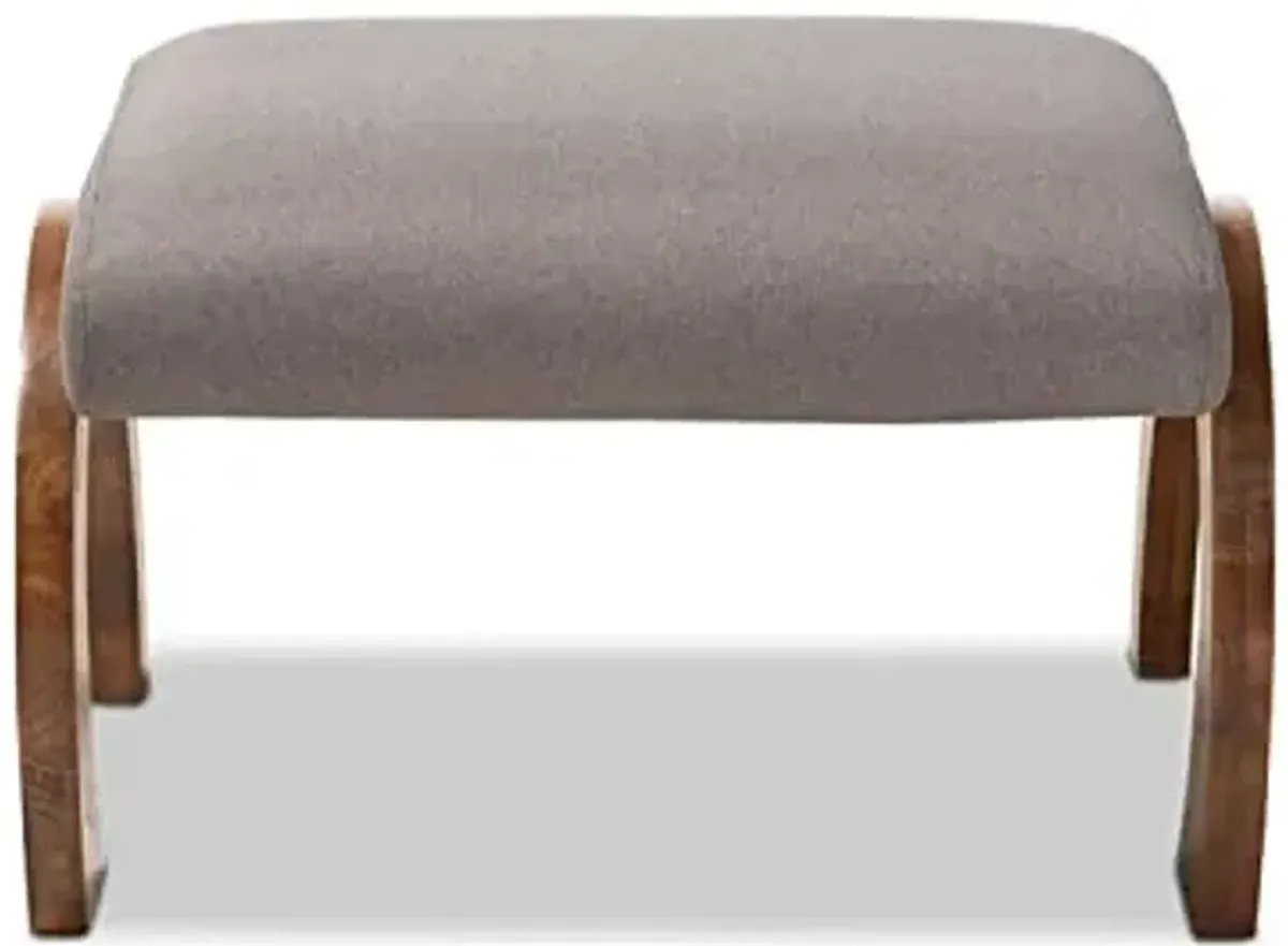 Baxton Studio Sandrine Modern and Contemporary Grey Fabric Upholstered Walnut Brown Finished Wood Ottoman