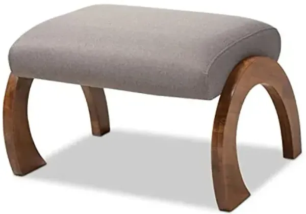 Baxton Studio Sandrine Fabric Ottoman in Grey and Walnut Brown