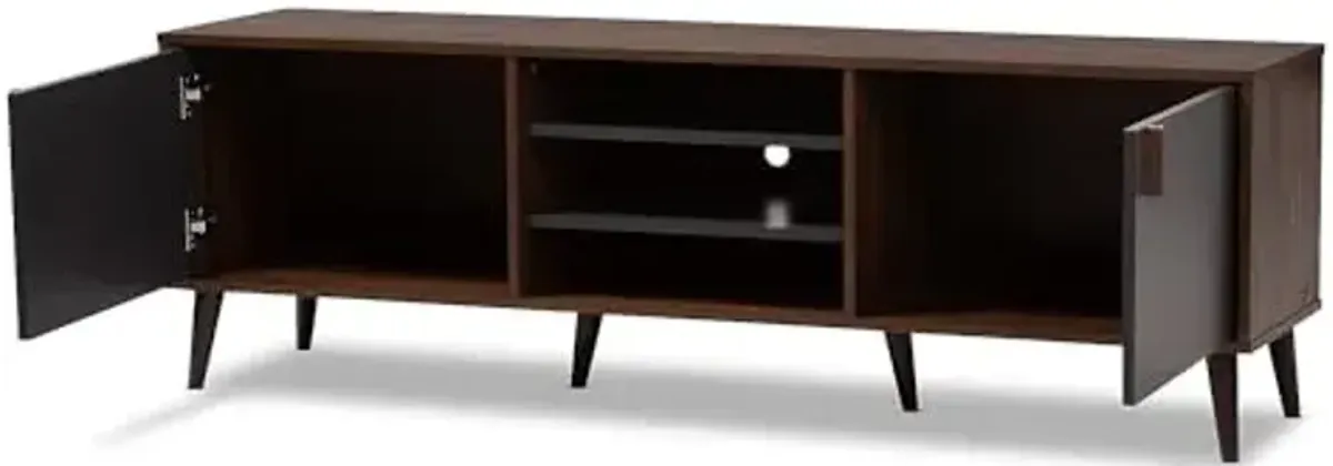 Baxton Studio Samuel 5-Shelf Wood TV Stand, Walnut Brown and Dark Grey, Screens up to 70-inch (148-8669-HiT)
