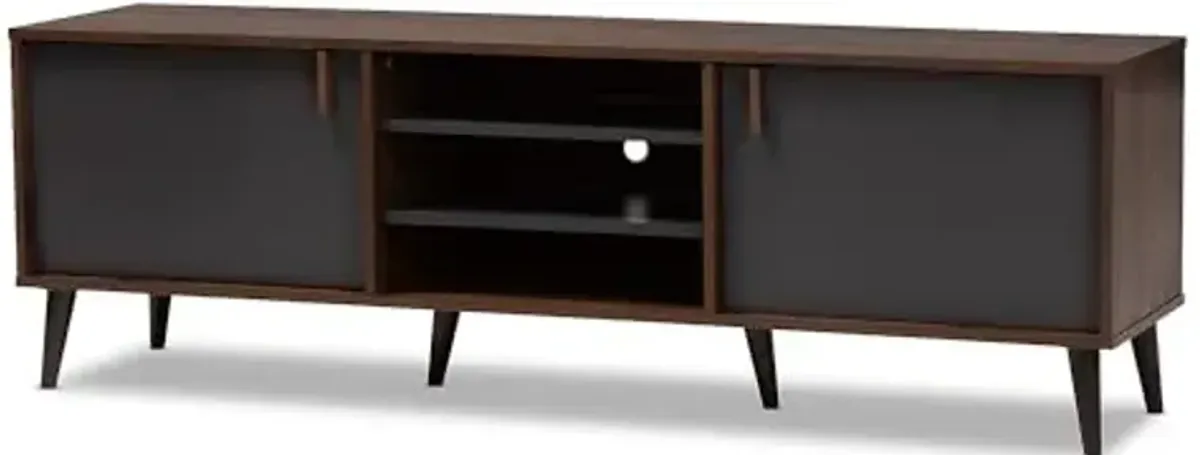 Baxton Studio Samuel 5-Shelf Wood TV Stand, Walnut Brown and Dark Grey, Screens up to 70-inch (148-8669-HiT)