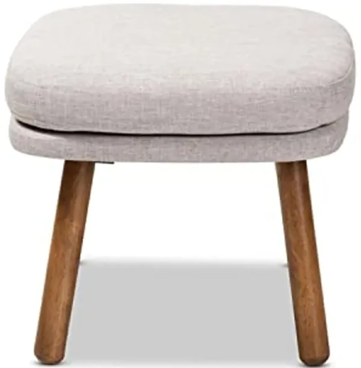 Baxton Studio Lovise Mid-Century Modern Greyish Beige Fabric Upholstered Walnut Brown Finished Wood Ottoman