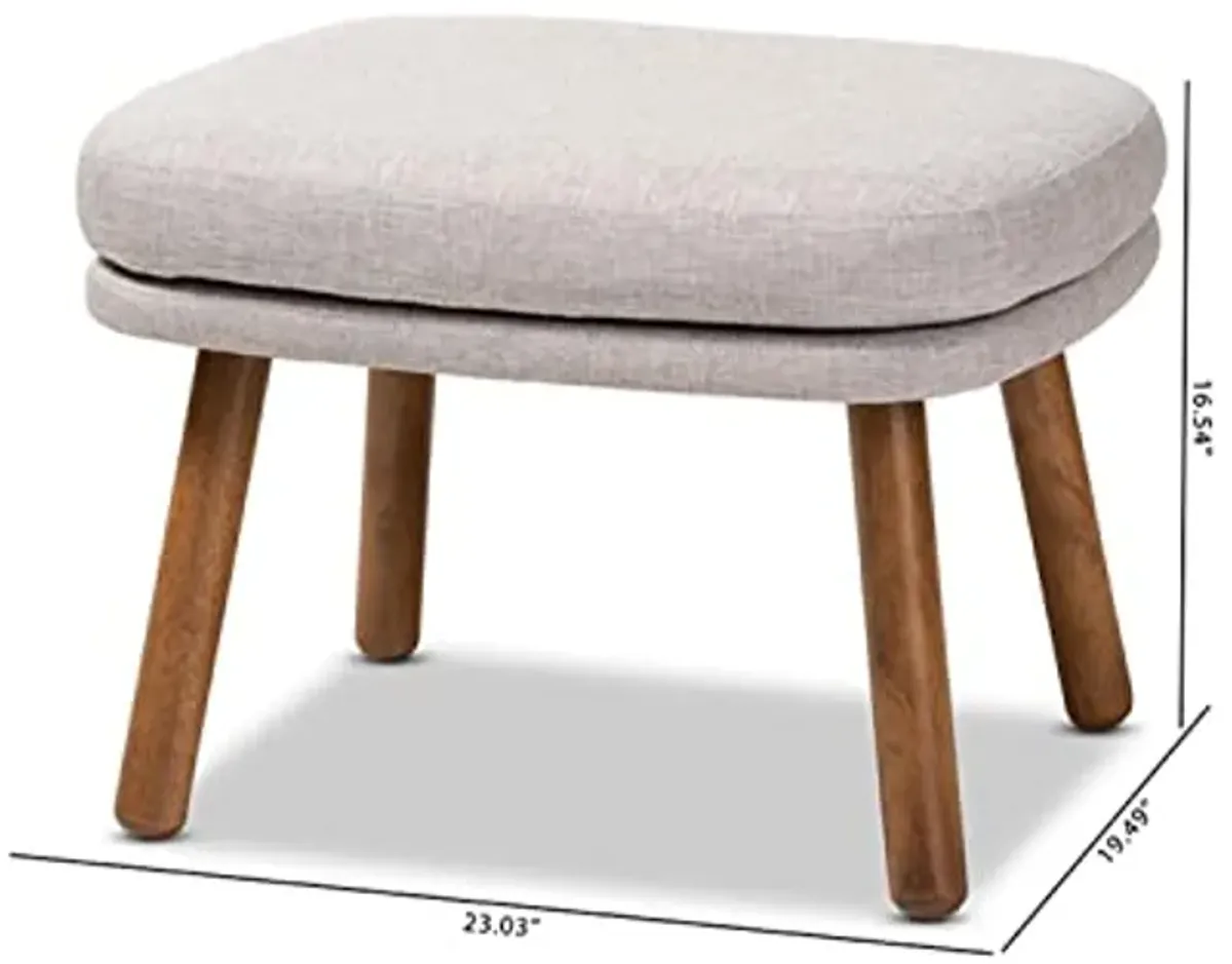 Baxton Studio Lovise Mid-Century Modern Greyish Beige Fabric Upholstered Walnut Brown Finished Wood Ottoman