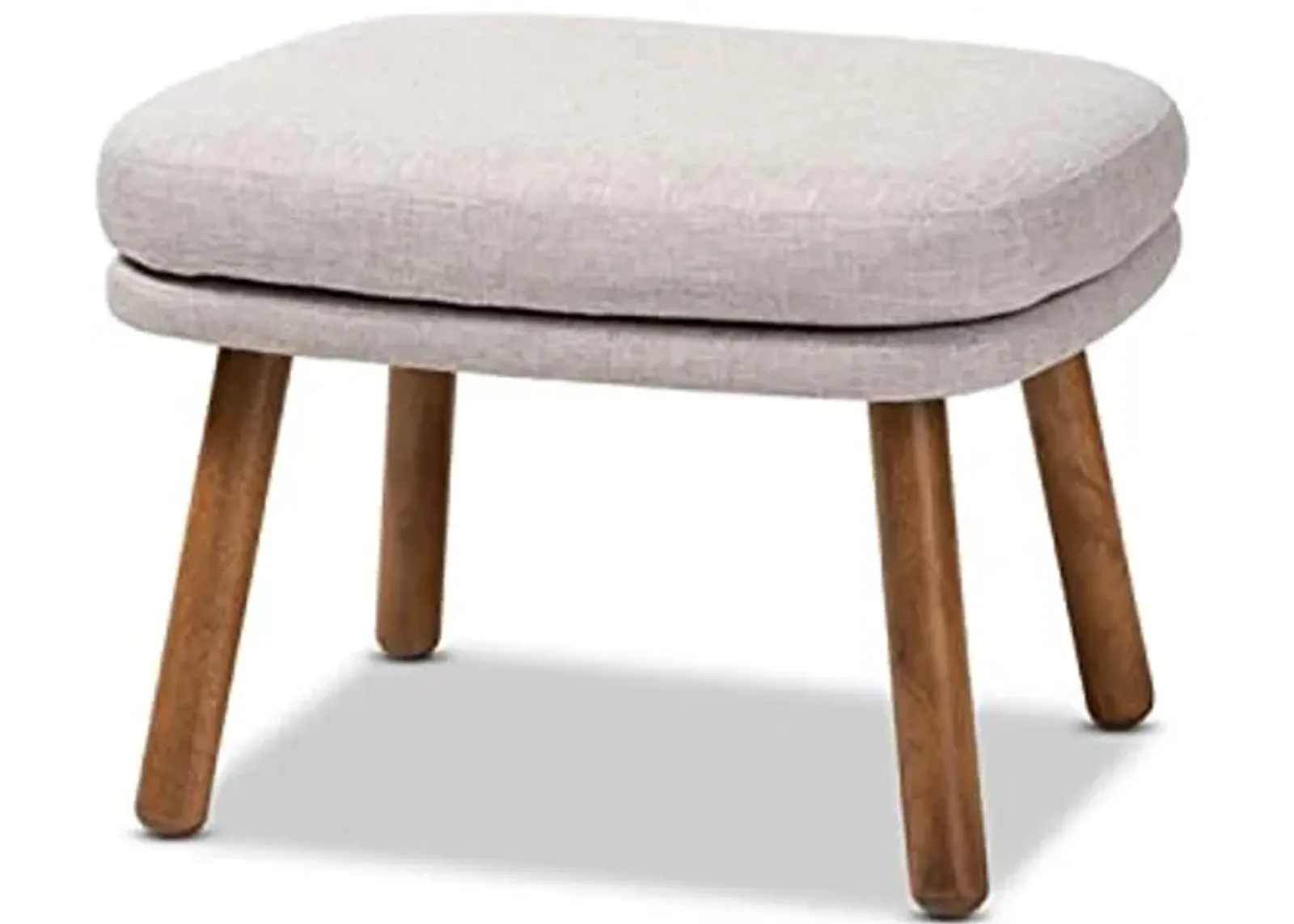 Baxton Studio Lovise Mid-Century Modern Greyish Beige Fabric Upholstered Walnut Brown Finished Wood Ottoman