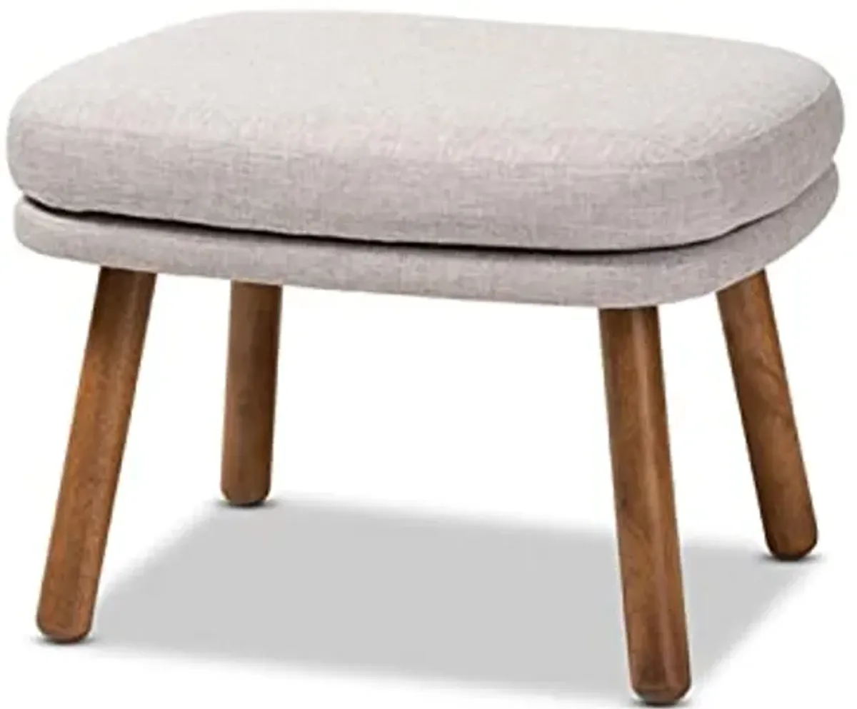 Baxton Studio Lovise Mid-Century Modern Greyish Beige Fabric Upholstered Walnut Brown Finished Wood Ottoman