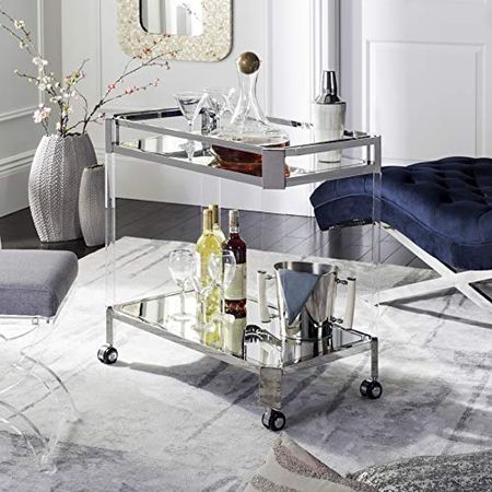 Safavieh Couture Home Iago Glam Silver Acrylic Glass Top Bar Trolley