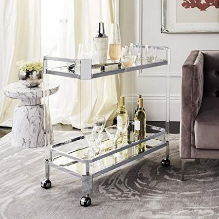 Safavieh Home Collection Gianna Glass Trolley Bar Cart, Clear/Silver