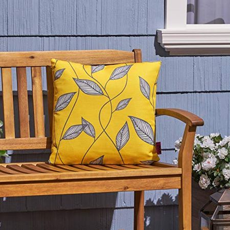 Christopher Knight Home Kama Outdoor Cushion, 17.75" Square, Cute Leaves, Yellow, Cream, Gray