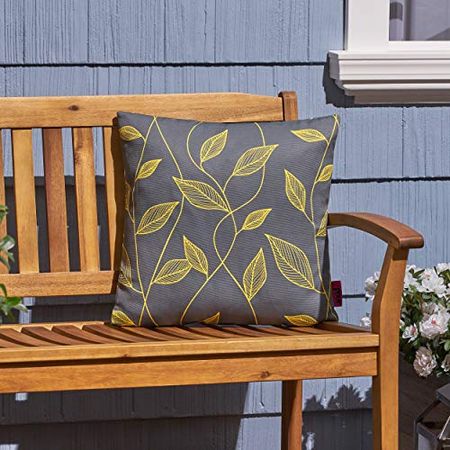Christopher Knight Home Georgia Outdoor Cushion, 17.75" Square, Cute Leaves, Yellow, Gray, Green