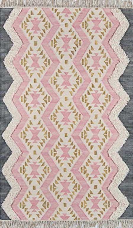 Novogratz by Momeni Indio 100% Wool Hand Made Contemporary Area Rug, 7'6" X 9'6", Pink
